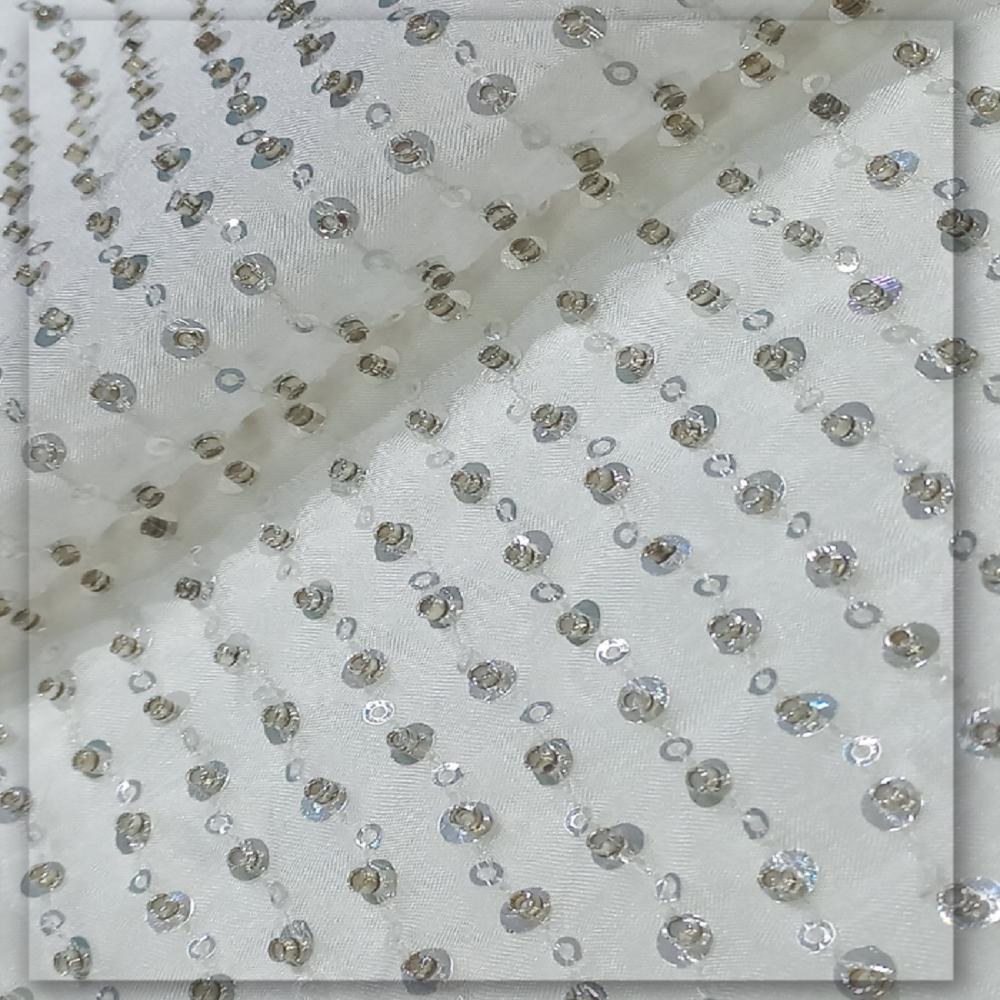 Luxury Beaded Stripe Sequin Organza Fabric Exporter | FabricDiary