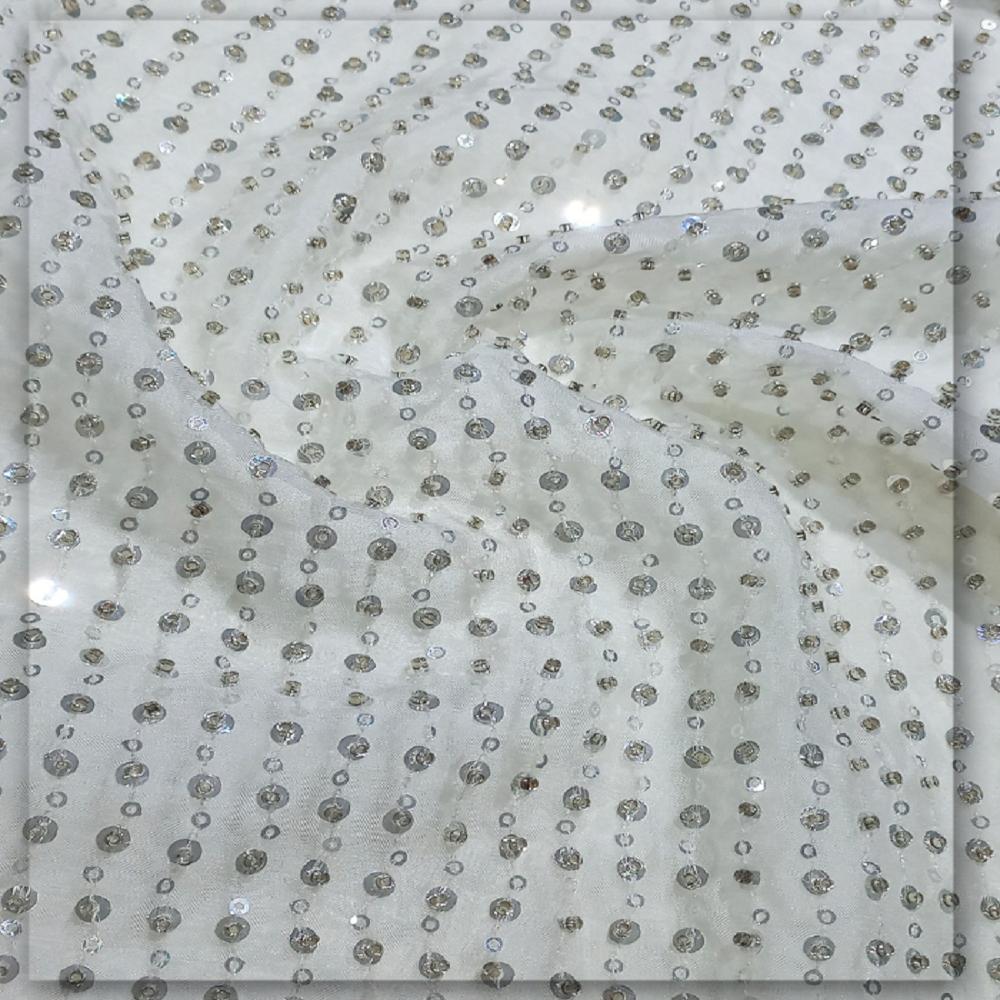 Luxury Beaded Stripe Sequin Organza Fabric Exporter | FabricDiary