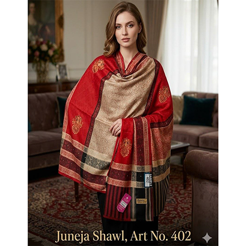 402 Red And Beige Embroidery Pattern Shawl