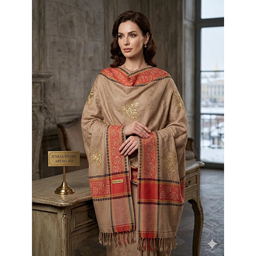 414 Elegant Beige Woolen Embroidered Shawl