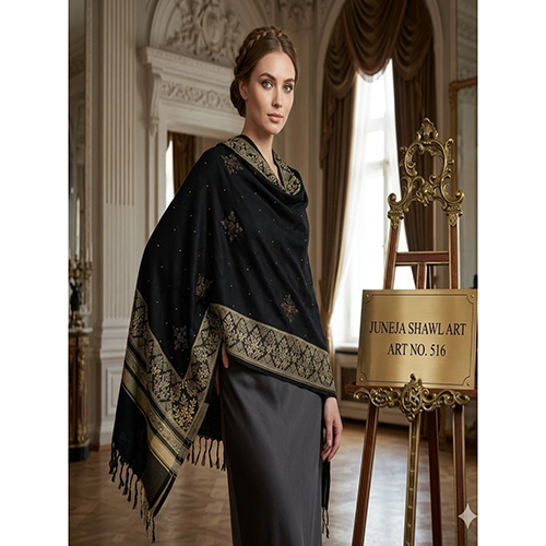 516 Black Woven Jacquard Bordered Shawl