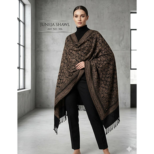 306 Elegant Black And Copper Toned Woven Shawl