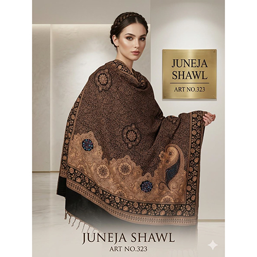 323 Ladies Intricate Brown And Black Woven Polywool Shawl