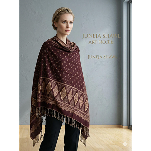 316 Maroon Base Adorned With Intricate Golden Polywool Shawl