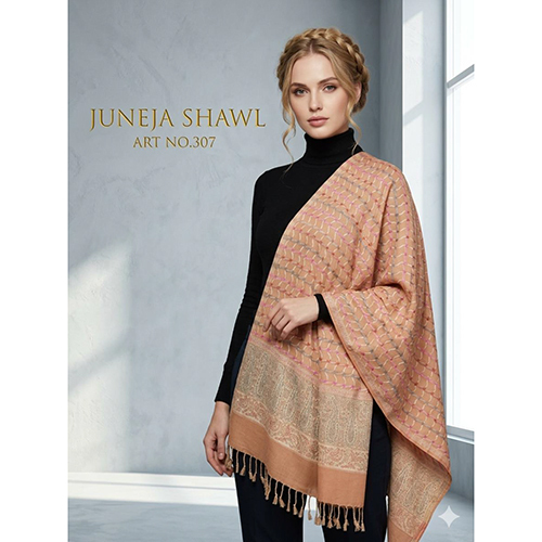 307 Ladies Peach And Beige Ethnic Woven Shawl