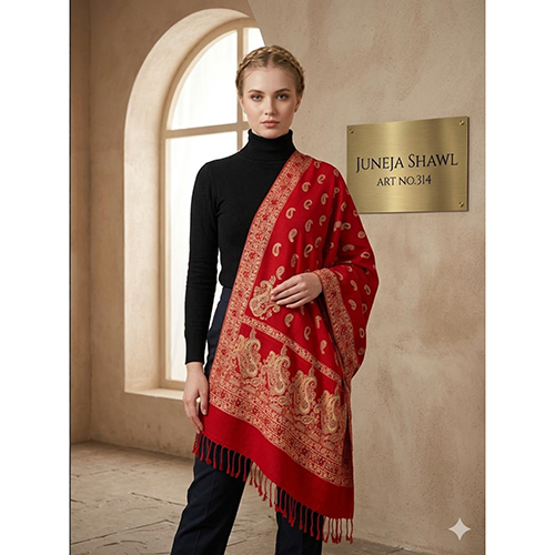314 Red Polywool Blend Shawl