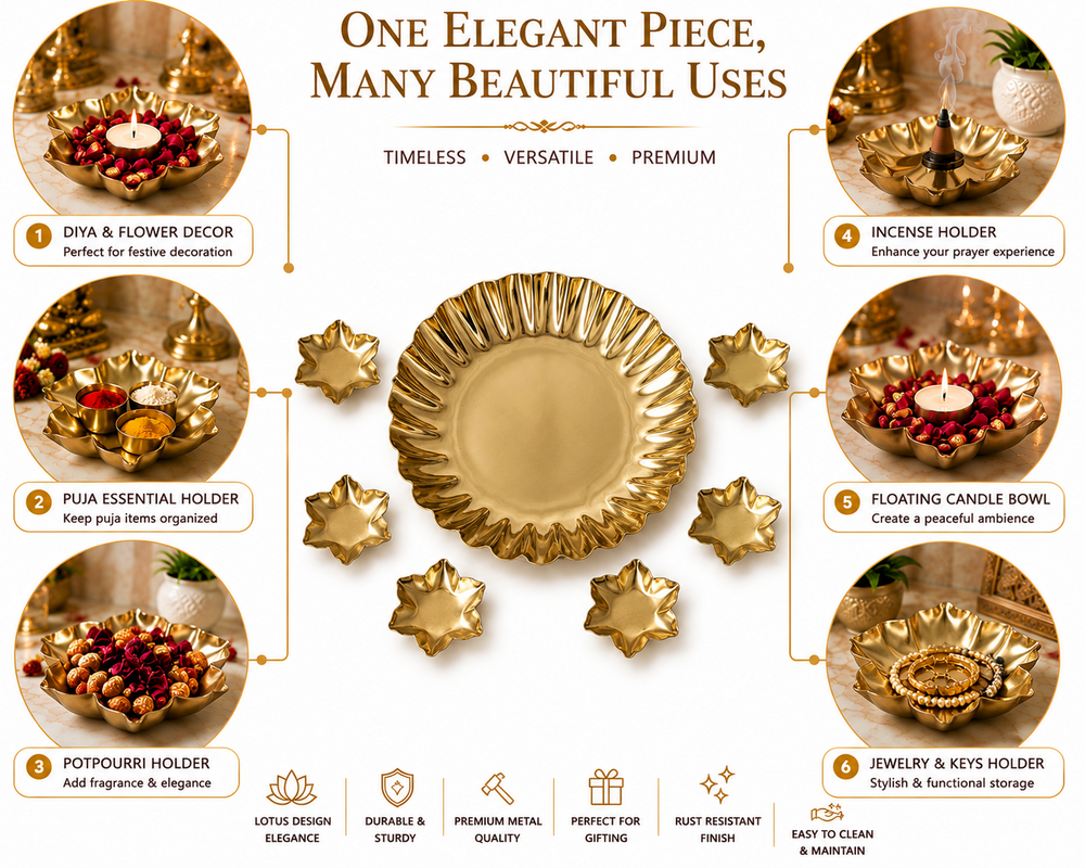 Premium 7-Piece Golden Metal Decorative Tray Set