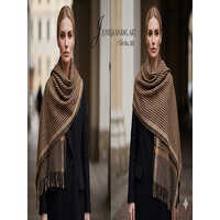 Ladies Classic Patterned Winter Shawl - Color: Brown With Beige Stripes