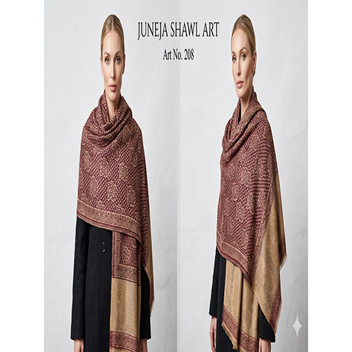 208 Maroon And Beige Jacquard Woven Shawl
