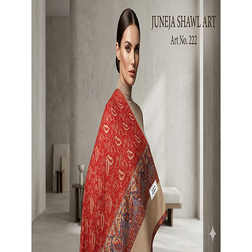 222 Red And Beige Patterned Kani Woven Shawl