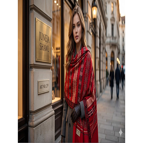 219 Ladies Vibrant Red Patterned Woolen Shawl