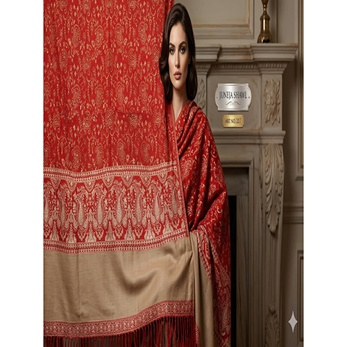 217 Red Ethnic Motifs Woolen Shawl