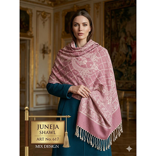 617 Ladies Mix Design Pink Woven Stole