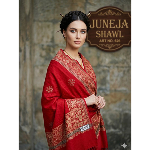 626 Red Golden Toned Traditional Woven Stole