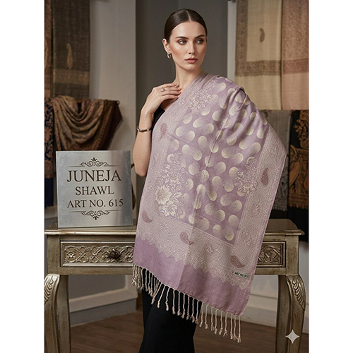 615 Elegant Lilac And Silver Toned Woven Jacquard Stole