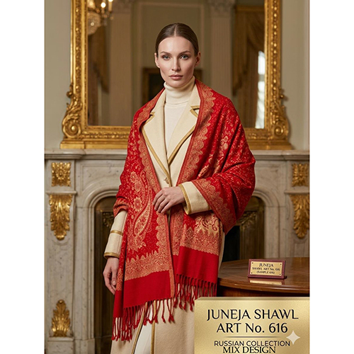616 Ladies Red And Gold Patterned Shawl
