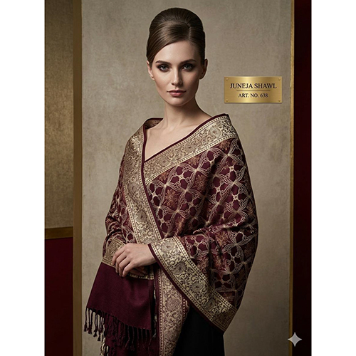 638 Luxurious Maroon And Gold Toned Banarasi Style Stole