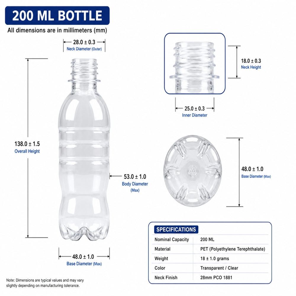 200 Ml Campa White Pet Bottle - Diameter: Approximately 50 Mm