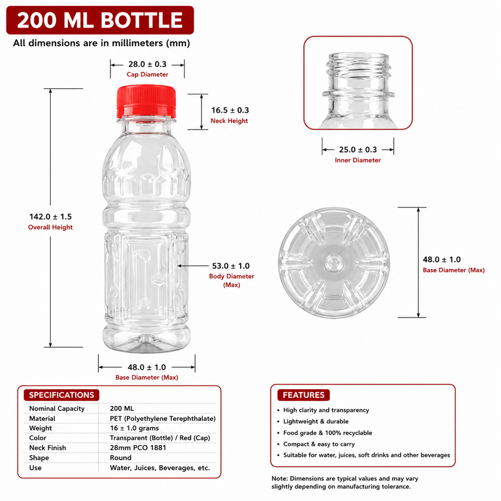 200 Ml Mango Drink Pet Bottle - Diameter: Approx. 4.5 Cm