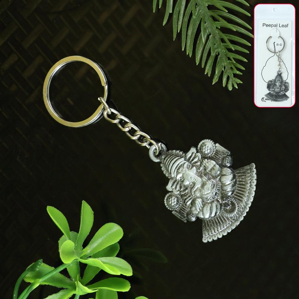 Lord Ganesha Sitting Design Silver Keychain (1 Pc) - Application: As Per Product Requirement