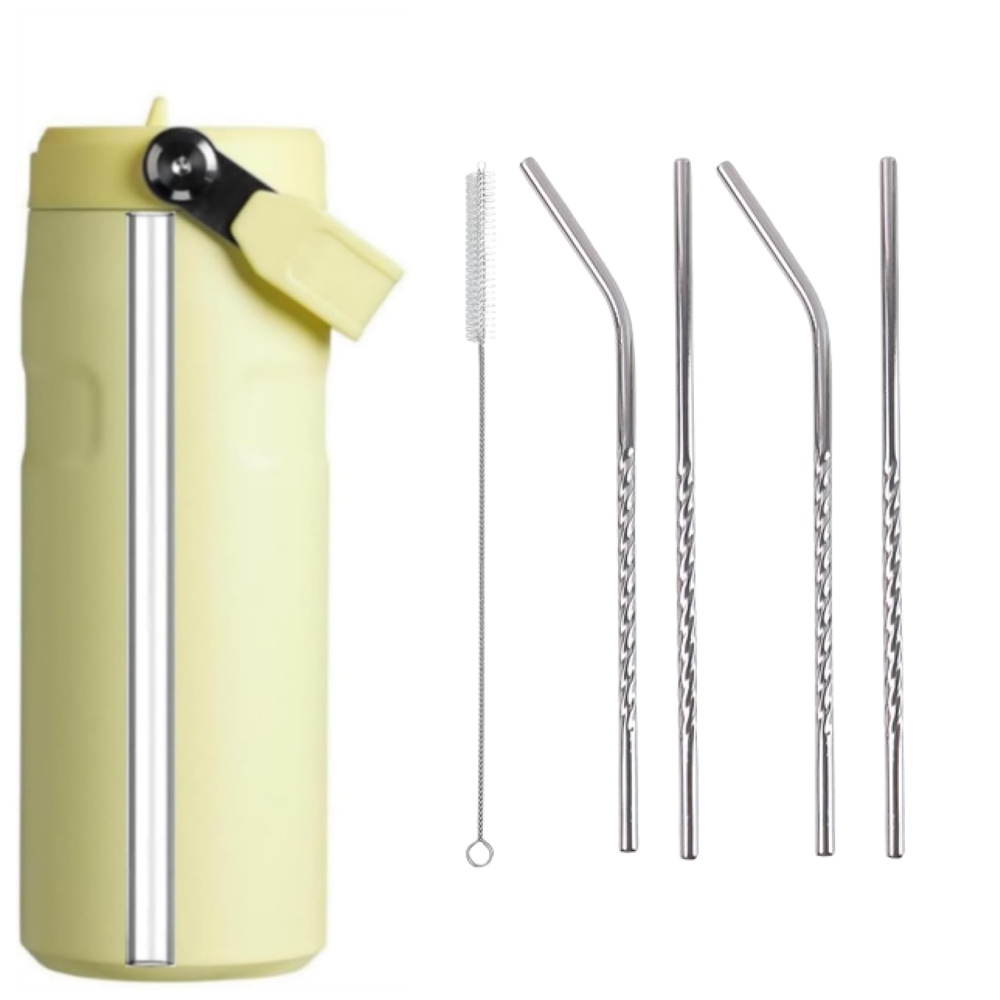 Set Of 4 Stainless Steel Straws & Brush (2 Straight Straws, 2 Bent Straws, 1 Brush) - Dimension (L*W*H): 10 X 3 X 27 Cm Millimeter (Mm)