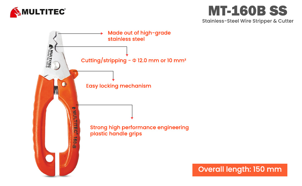 Stainless Steel Wire Stripper And Cutter 160b - Color: Orange