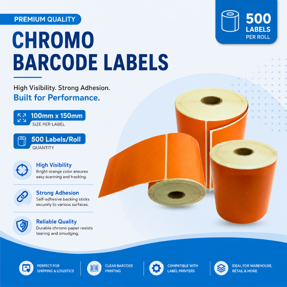 Orange Chromo Barcode Labels