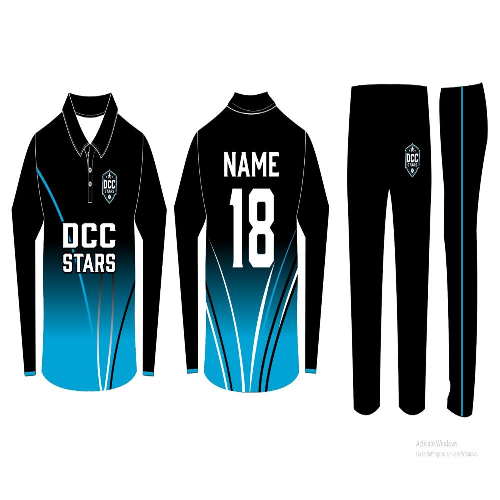 Colour Cricket Dress With Lower - Color: Black And Sky Blue