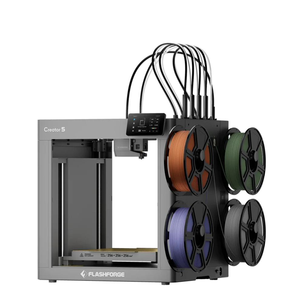 Flashforge Creator 5 4-Toolheads Multi-Color 3D Printer | 500% Faster, Zero Purge Waste - Dimension (L*W*H): 39.0 37.0 53.0 Centimeter (Cm)