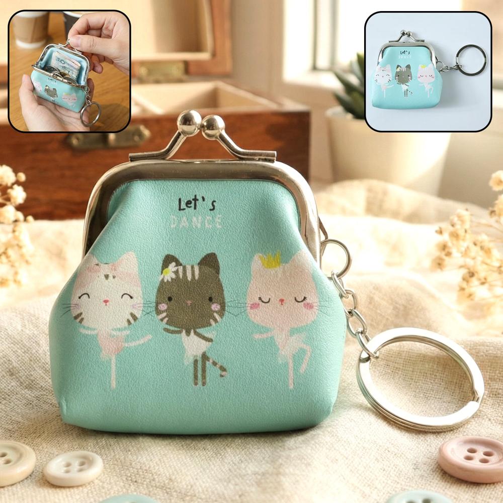 Cute Cartoon Cat Printed Mini Coin Purse Keychain (1 Pc) - Application: As Per Product Requirement
