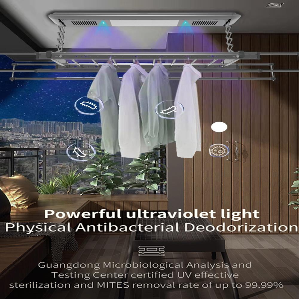 Automatic Clothes Drying Rack - Stainless Steel & Aluminum Alloy, 1200x340mm, Silver | Motorized, Remote Controlled, Adjustable Height, Foldable Design, Integrated Led Lighting