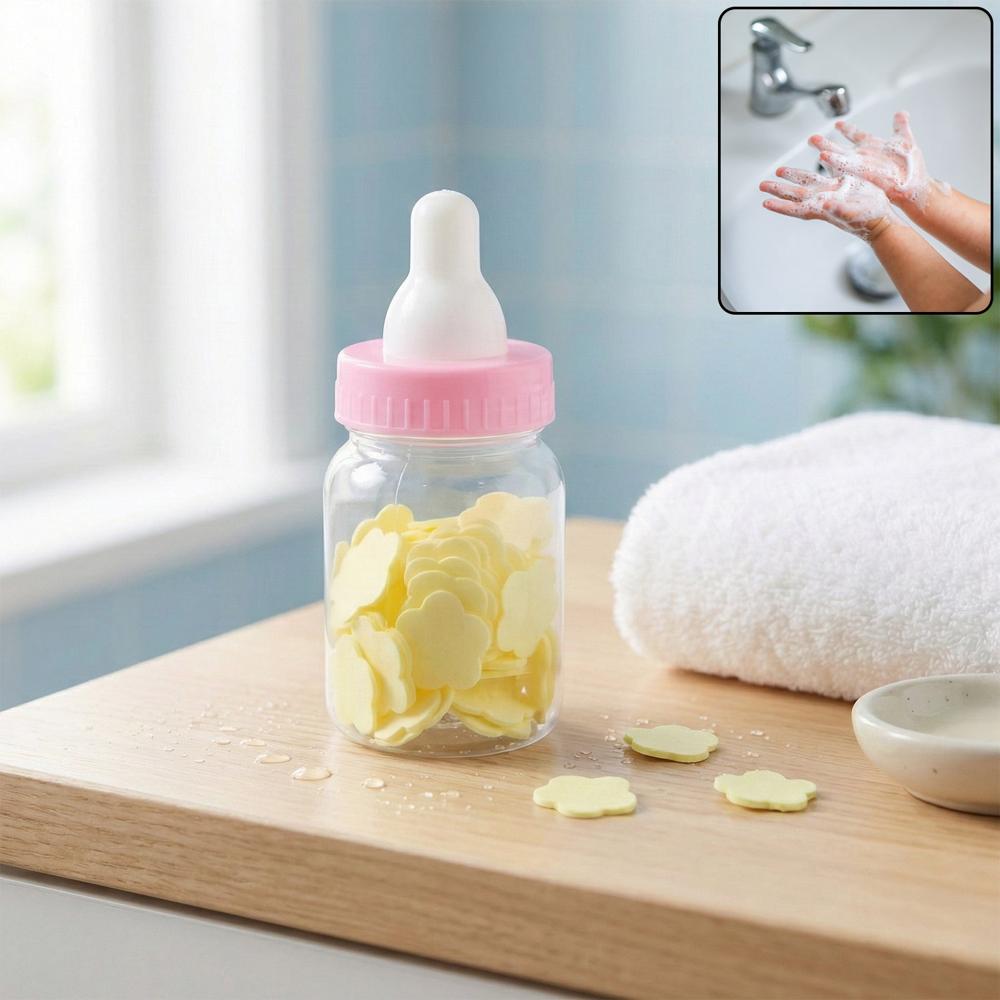 Portable Baby Bottle Shape Hand Wash Soap Paper Sheets Set (1 Set) - Color: Mixed Material