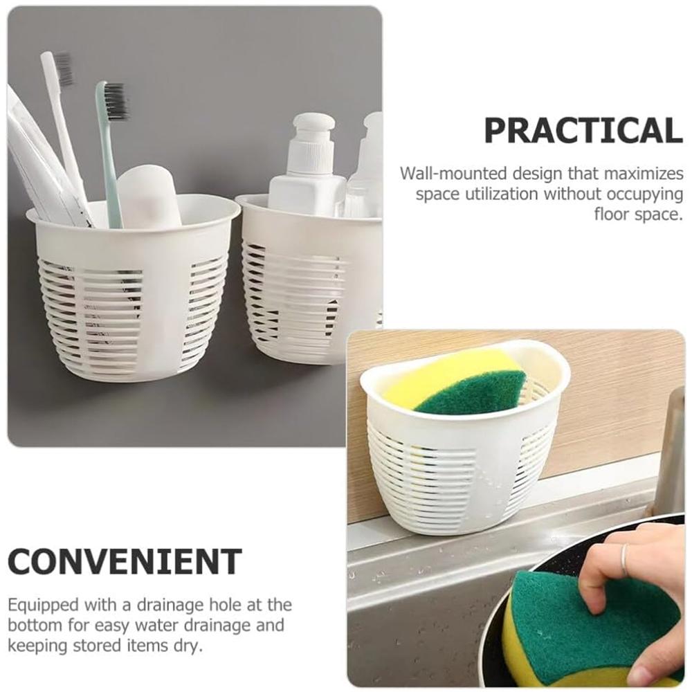 Hanging Plastic Storage Basket, Adhesive Wall Mounted Organizer Box Make Up Holder Shelf Bathroom Wall Basket Punch Free Drain Basket For Kitchen Bathroom, Wall Type Storage Basket (1 Pc) - Application: As Per Product Requirement