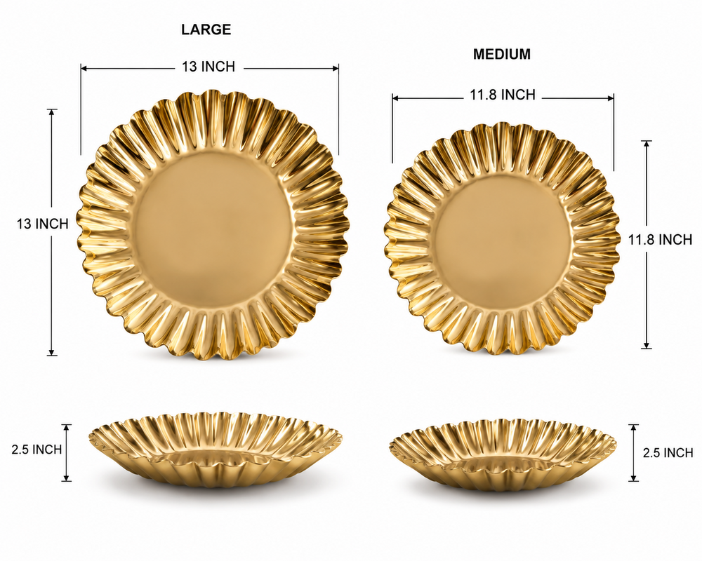Golden Metal Fluted Decorative Tray Set