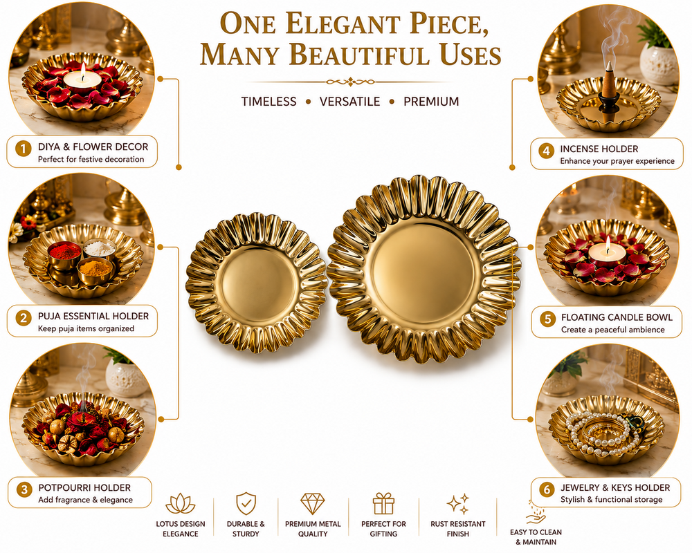 Golden Metal Fluted Decorative Tray Set