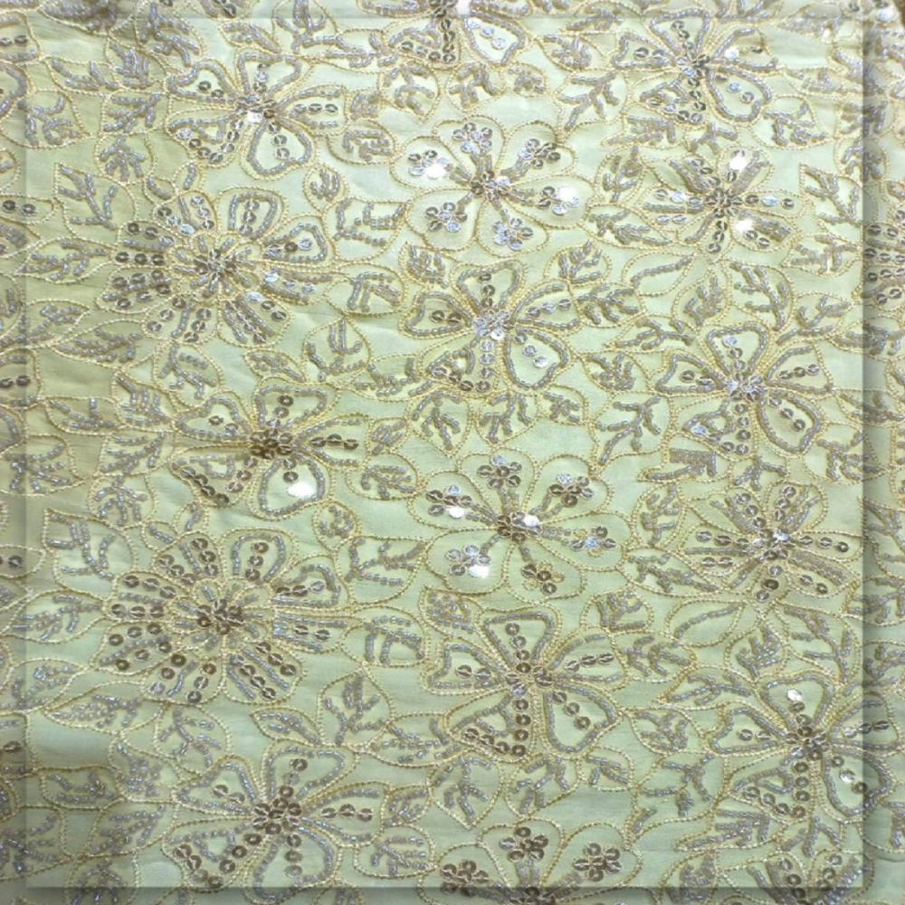 Luxury Yellow Glass Beaded Sequin Embroidered Georgette Fabric | FabricDiary