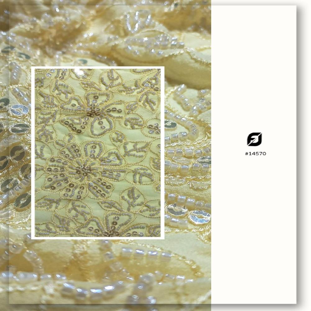 Luxury Yellow Glass Beaded Sequin Embroidered Georgette Fabric | FabricDiary