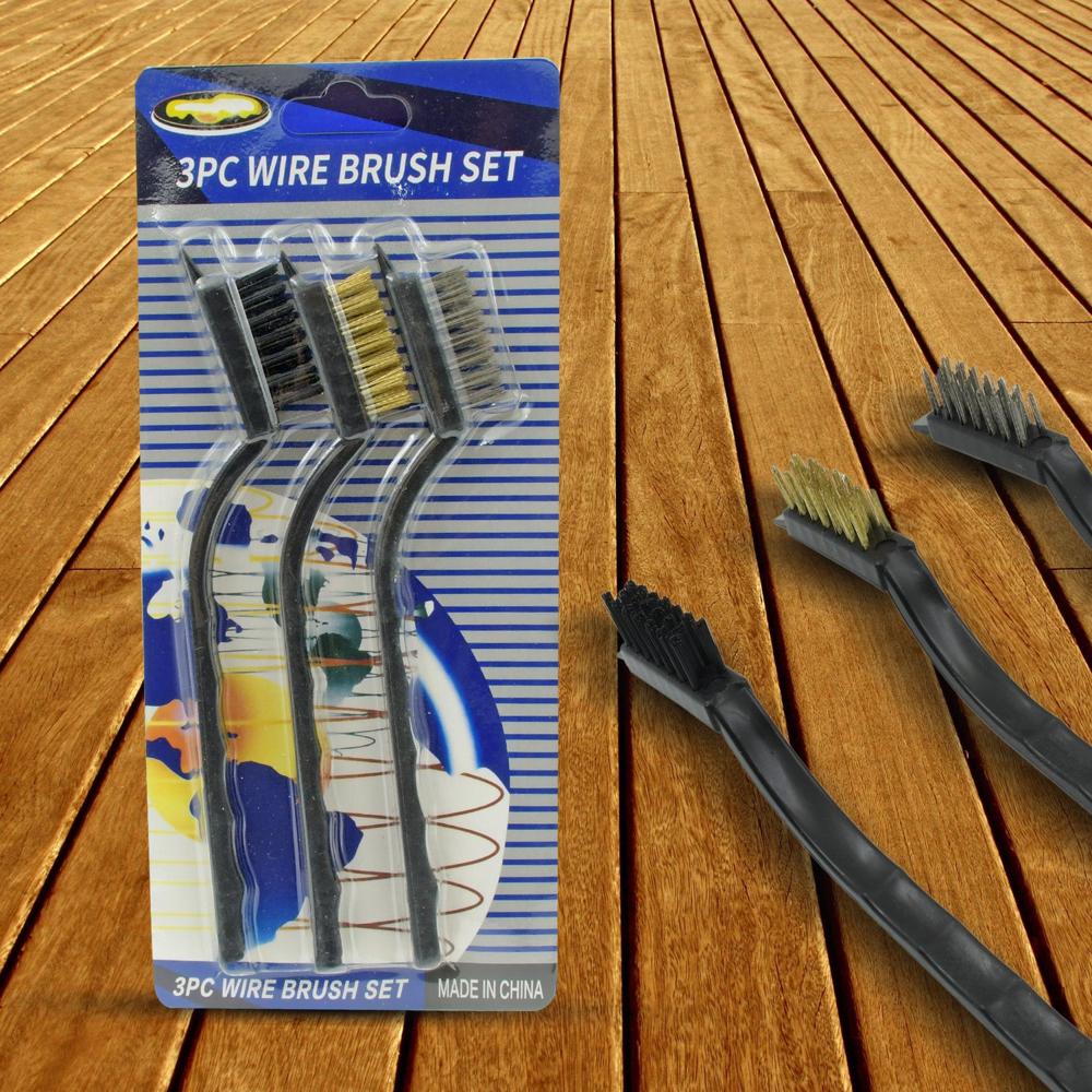 3Pcs Mini Wire Brush Set (Steel / Nylon / Brass Brush) - Color: Home Improvement