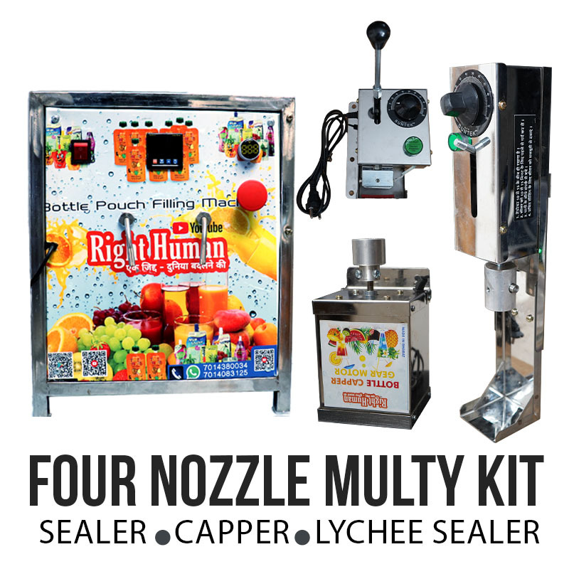 FOUR NOZZLE SS MACHINE KIT WITH SEALER CAPPER AND LYCHEE SEALER
