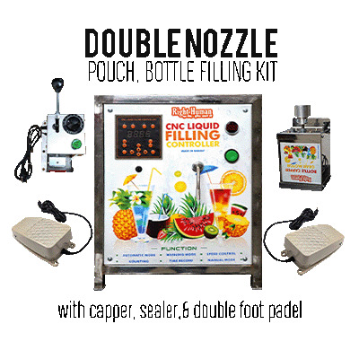 Double Nozzal SS Body Pouch & Bottle Filling AI Machine Kit With Bottle capping Machine