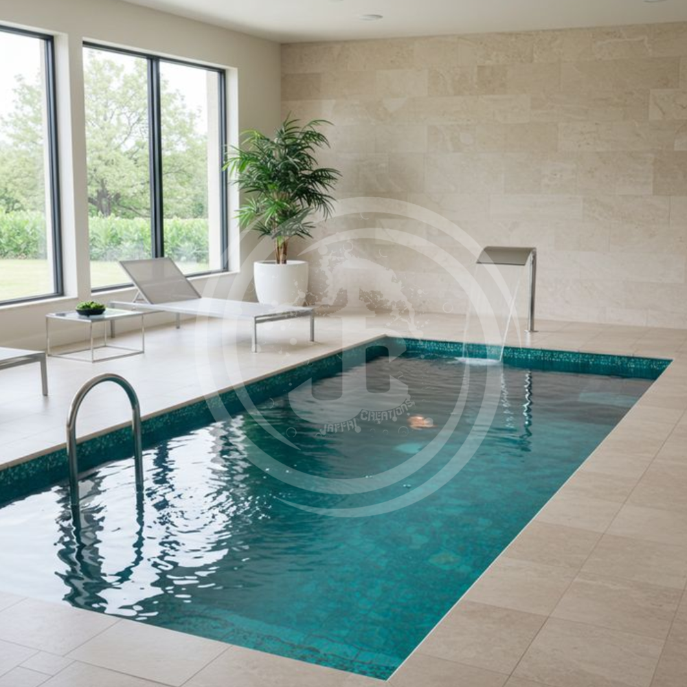 Indoor Swimming Pool - Premium Reinforced Fiberglass, Spacious 12x25 Feet, Elegant Blue Finish, Safe Non-slip Surface, Energy Efficient Heating System