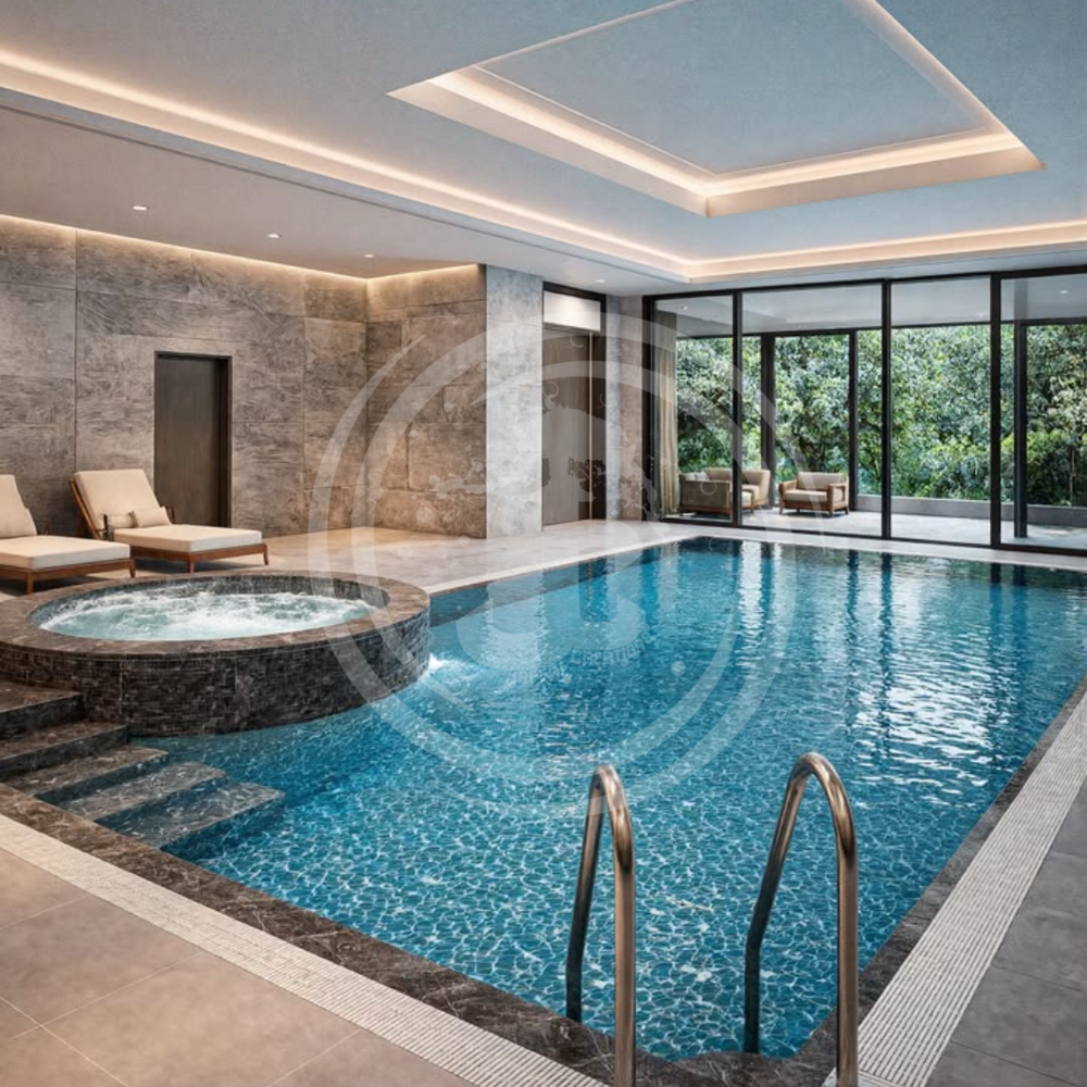 Indoor Swimming Pool - Premium Reinforced Fiberglass, Spacious 12x25 Feet, Elegant Blue Finish, Safe Non-slip Surface, Energy Efficient Heating System