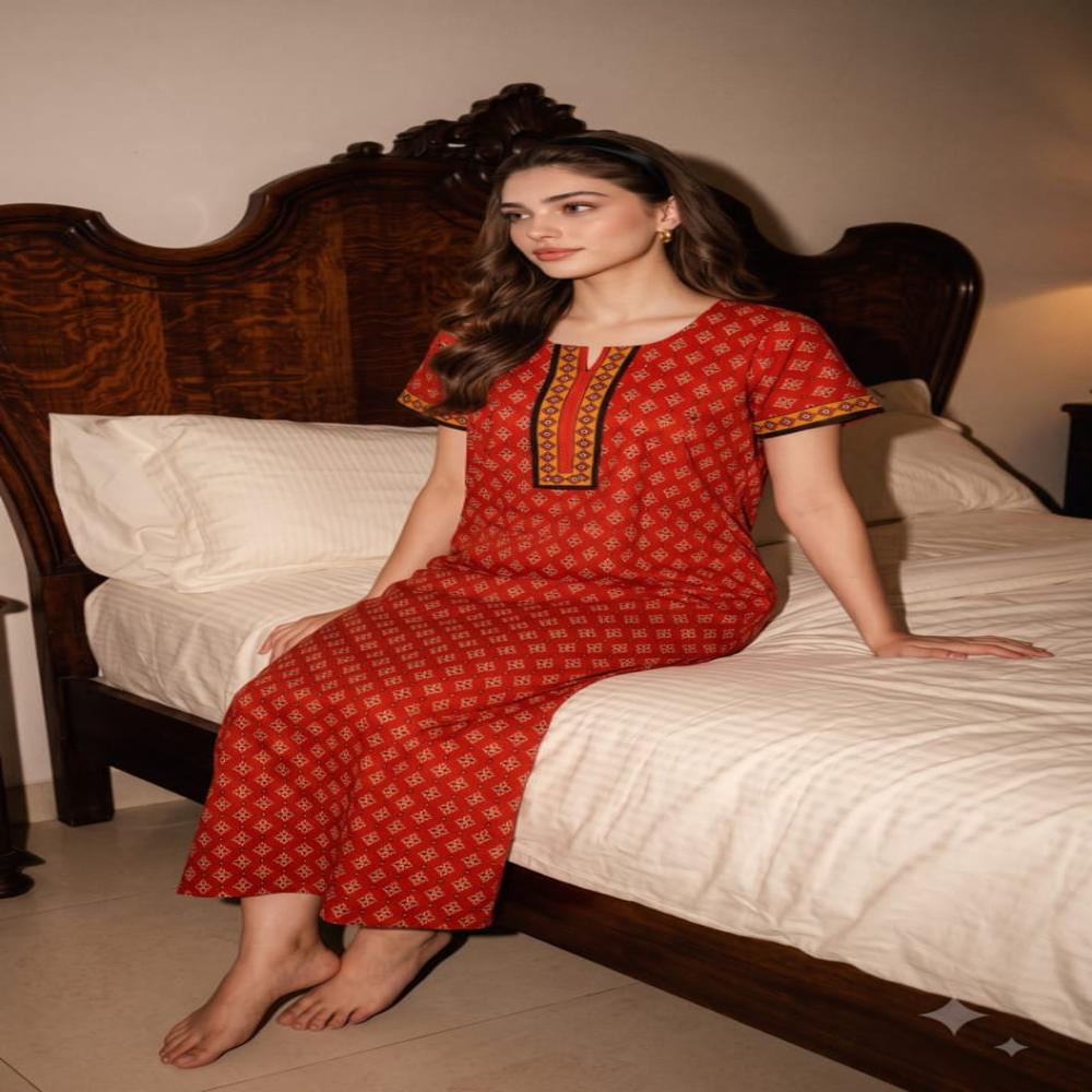 EVOLOVE Premium Pure Cotton Maxi Nightgown for Women | Designer Nighty | Wholesale Manufacturer & Exporter