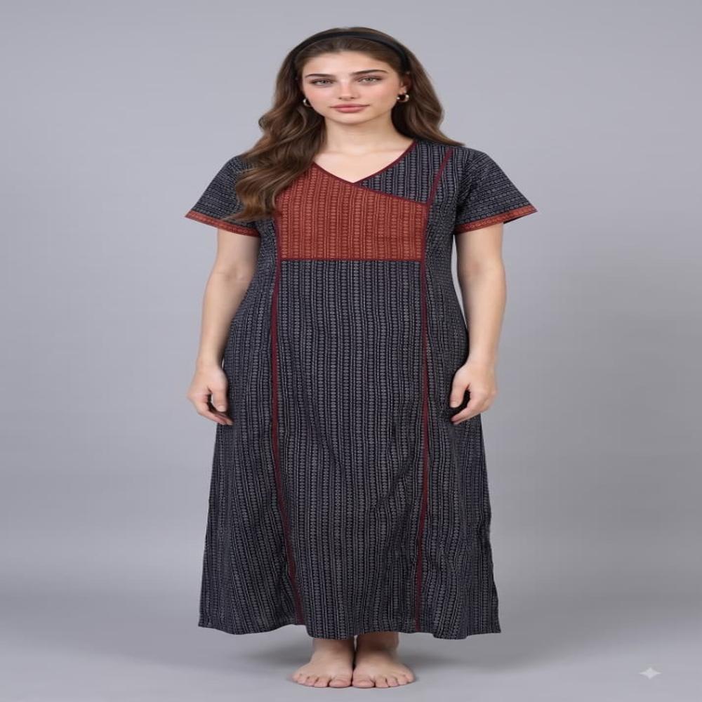 EVOLOVE Pure Cotton Designer Nighty | Ladies Maxi Night Gown | Export Quality Nightwear