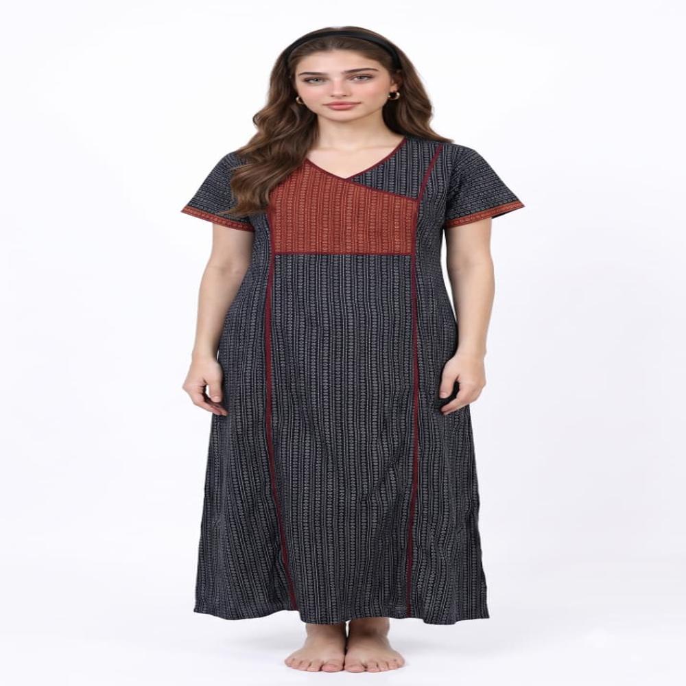 EVOLOVE Pure Cotton Designer Nighty | Ladies Maxi Night Gown | Export Quality Nightwear