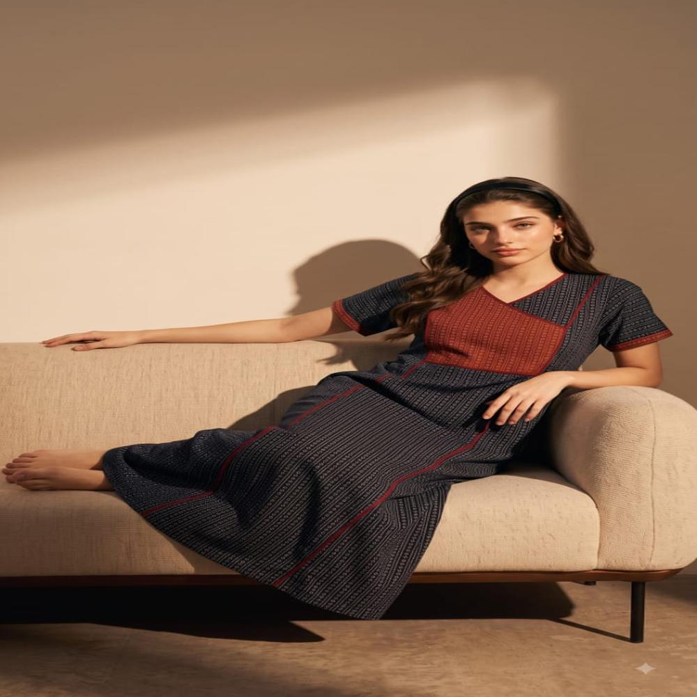 EVOLOVE Pure Cotton Designer Nighty | Ladies Maxi Night Gown | Export Quality Nightwear