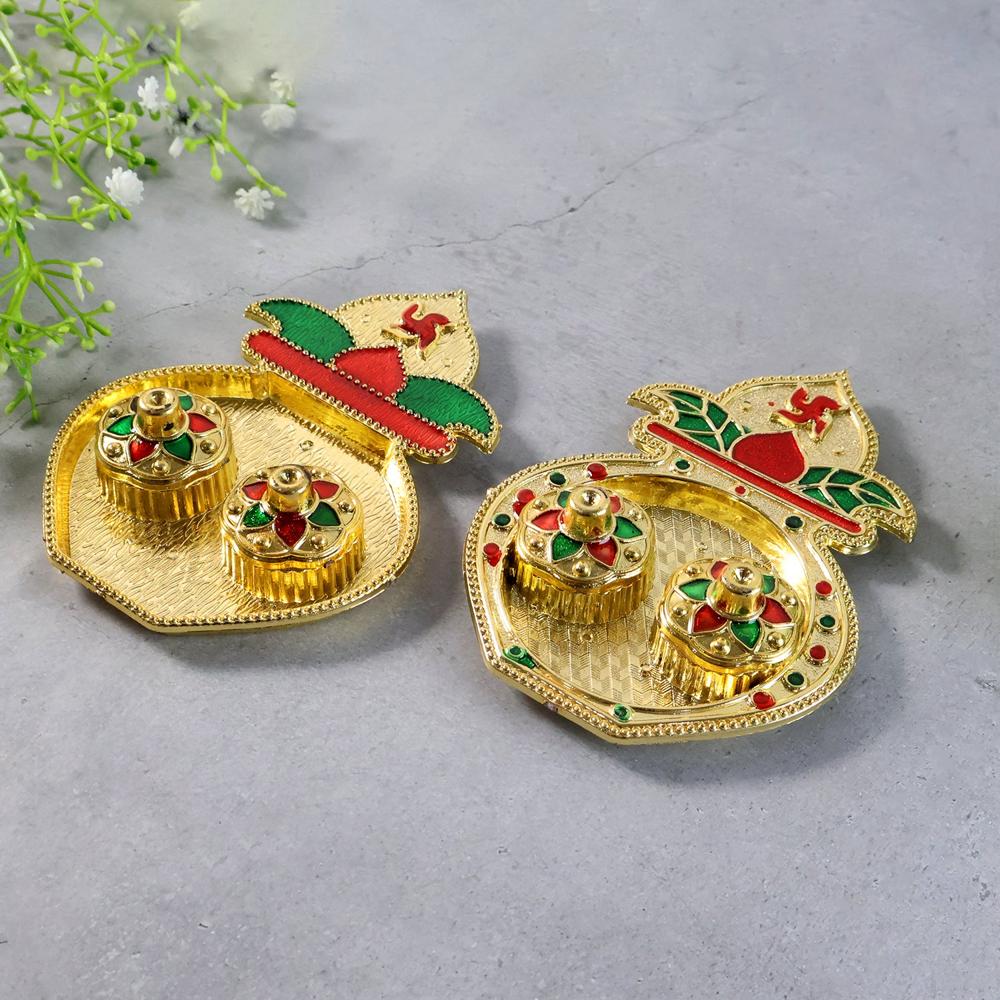 Decorative Plastic Kalash-Shape Double Kumkum Box (Mix Design, 1 Pc) - Application: As Per Product Requirement