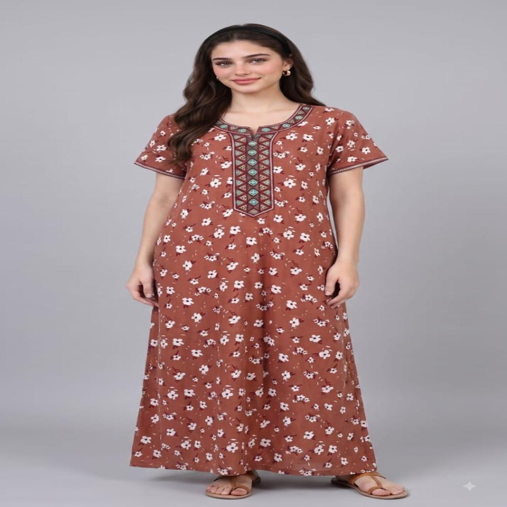 EVOLOVE Luxury Pure Cotton Nightgown | Soft Cotton Ladies Sleepwear | Designer Maxi Nighty