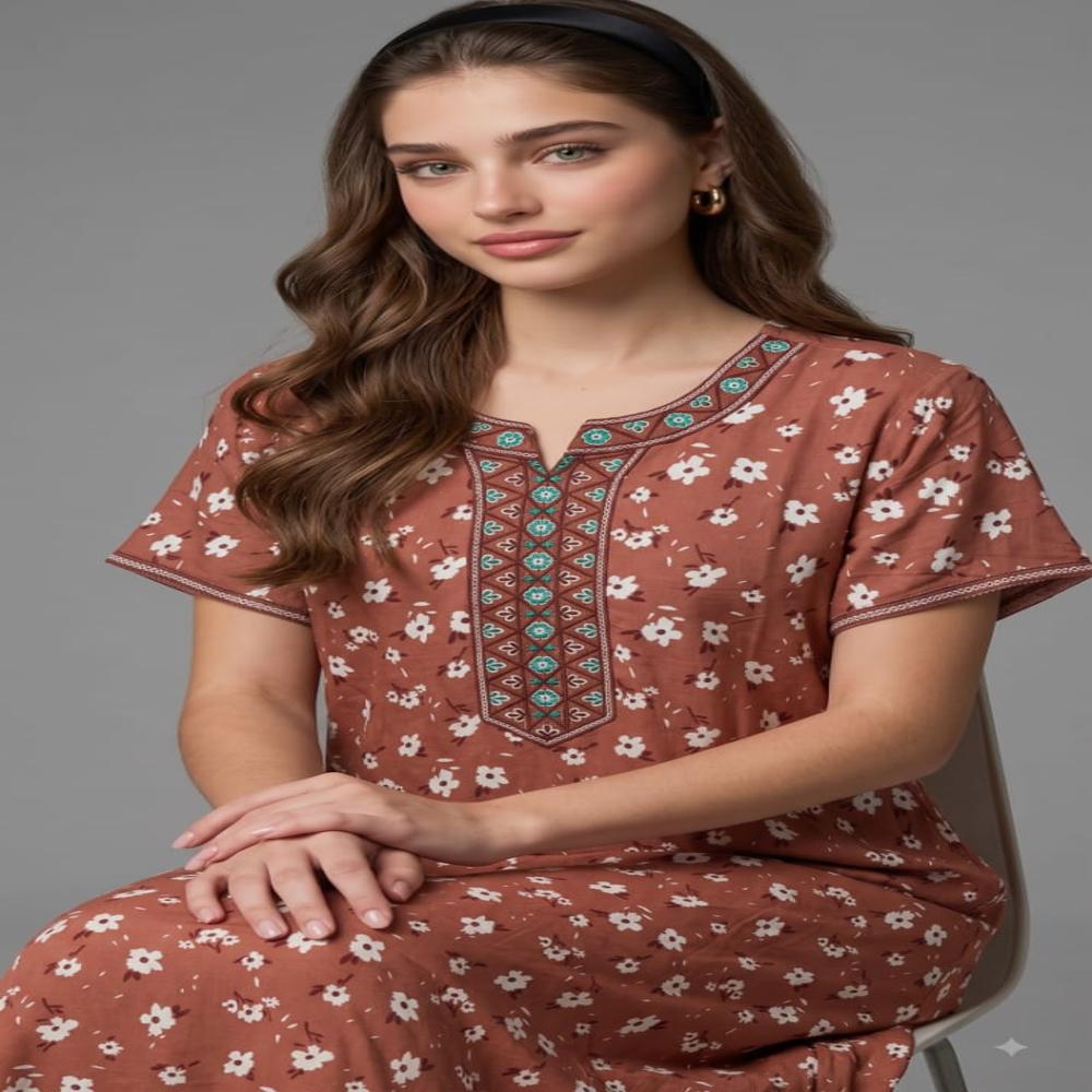 EVOLOVE Luxury Pure Cotton Nightgown | Soft Cotton Ladies Sleepwear | Designer Maxi Nighty