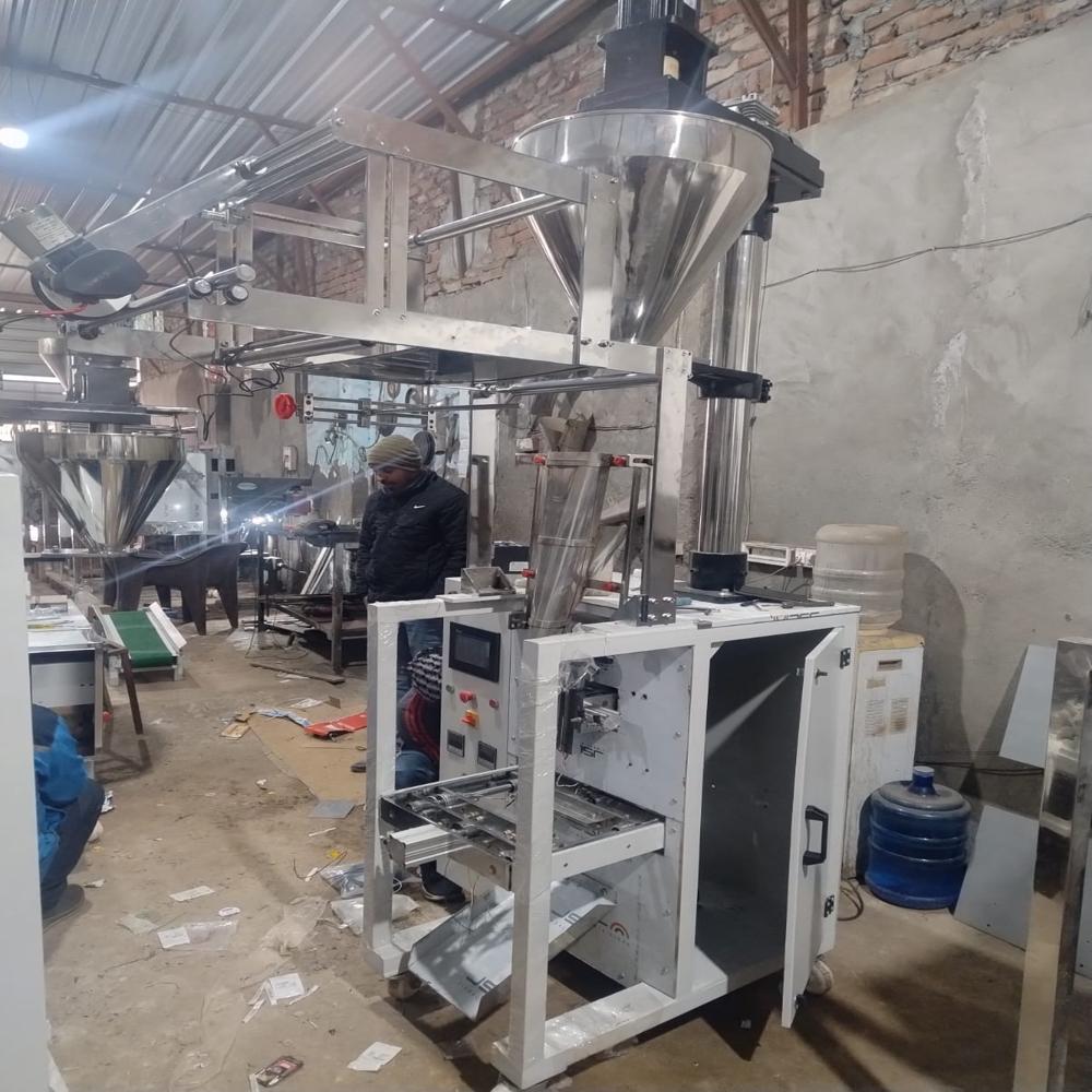Automatic Spice Packing Machine - Stainless Steel, 1100x800x2200 Mm, Silver & Yellow | Plc Control, 30-60 Pouches/min, Digital Touch Screen, Auger Filler